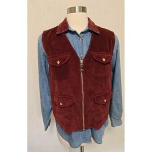 90s Vintage Womens Denim Button Down Shirt With Matching Velvet Best Size Petite